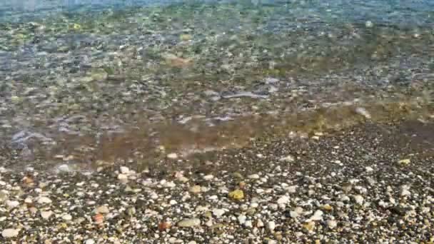 Κοντινό πλάνο του κινήματος του surf νερό στη θάλασσα πάνω από την παραλία — Αρχείο Βίντεο