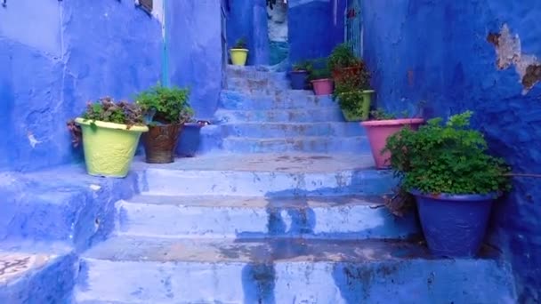 Wandelen in medina blauwe stad Chefchaouen, Marokko — Stockvideo