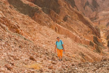 Kadın Hiker sırt çantası ile zevk çöl görünümünde