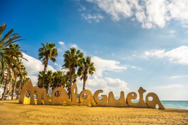 Malaga plaj Costa del Sol İspanya'da Malagueta yazma