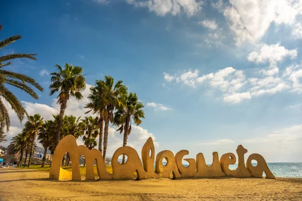Malagueta słowo w Malaga plaża Costa del Sol Hiszpania — Zdjęcie stockowe