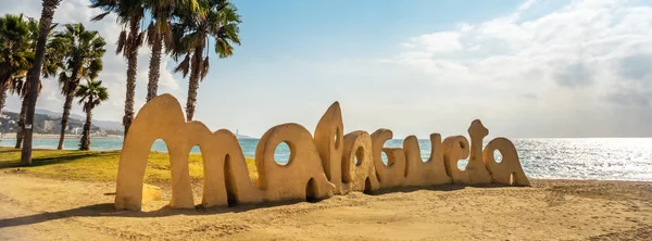 Malagueta słowo w Malaga plaża Costa del Sol Hiszpania — Zdjęcie stockowe