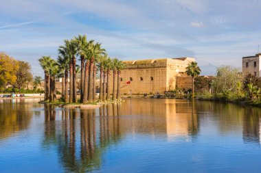 Royal Park in Fez with lake and palms, Morocco clipart