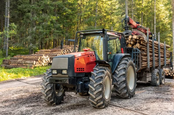 叉车在木材加工厂抢占木材 免版税图库图片