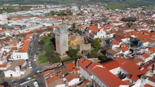 4k Vista aérea de la ciudad de Beja, pequeña ciudad medieval de Portugal — Vídeos de Stock