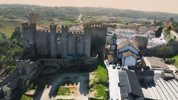 4 kオビドス中世の町、ポルトガルの空中ドローンショット — ストック動画