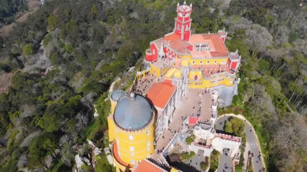 4k Aerial drone view of Pena Palace Sintra, Portugal — Stock Video