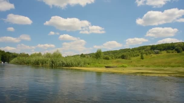 Río tranquilo en un valle verde — Vídeo de stock