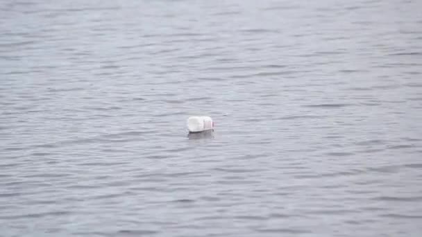 Plastic bottles floats downstream in — Stock Video