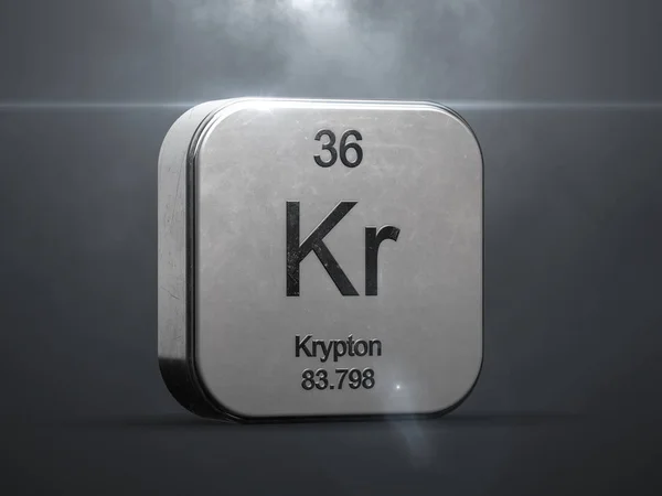 Elemento Krypton Tabla Periódica Icono Metálico Renderizado Con Destello Lente — Foto de Stock
