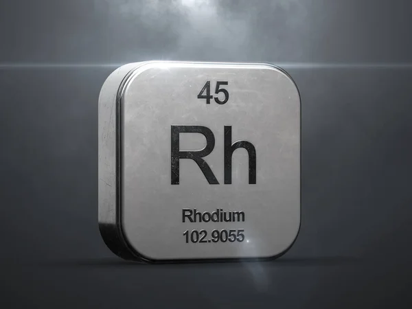 周期表からロジウム要素 金属のアイコンいいレンズフレアでレンダリングされた — ストック写真