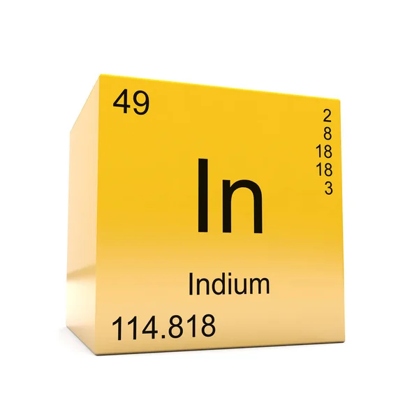 Indium Chemical Element Symbol Periodic Table Displayed Glossy Yellow Cube — Stock Photo, Image