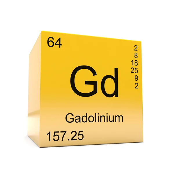 Gadolinium Symbol Chemický Prvek Periodické Tabulky Zobrazené Lesklý Žlutá Kostka — Stock fotografie