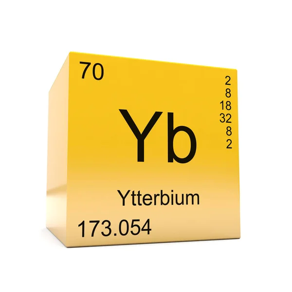 Ytterbium Symbol Chemický Prvek Periodické Tabulky Zobrazené Lesklý Žlutá Kostka — Stock fotografie