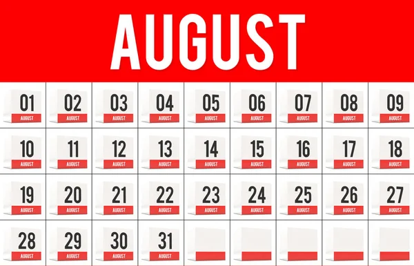 Días Agosto Cubos Calendario Fondo Blanco — Foto de Stock