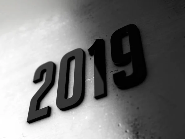 2019 Νέο Έτος Κείμενο Μεταλλικό Γυαλιστερό Φόντο Τετηγμένα Βάθος Πεδίου — Φωτογραφία Αρχείου