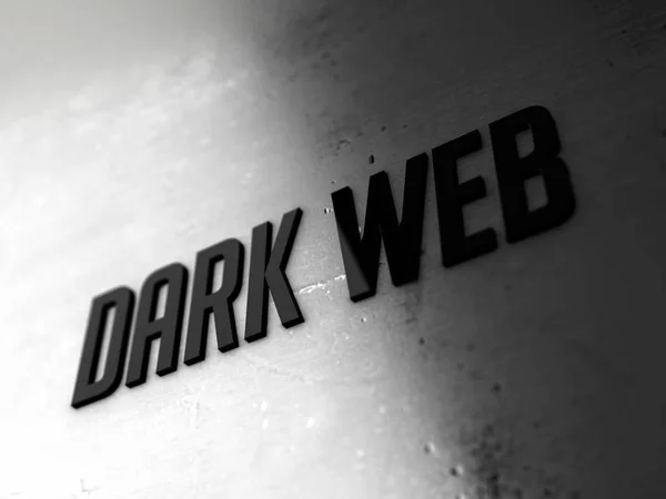 Dark Web Text Auf Metallicplatte Gerendert Mit Schärfentiefe — Stockfoto