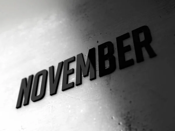 November Text Word Metallic Shiny Background Rendered Depth Field — Stock Photo, Image