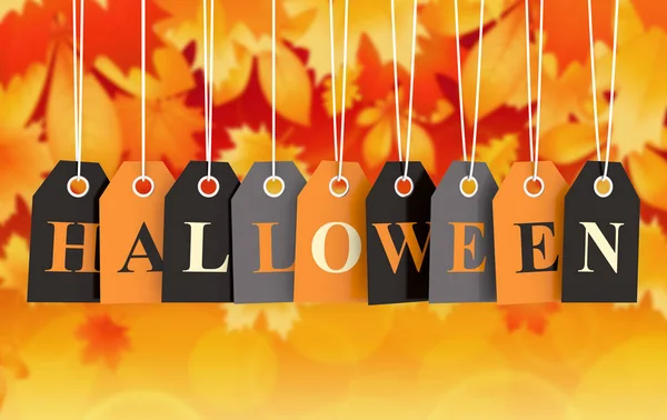 Étiquette Halloween Sur Des Étiquettes Suspendues Colorées Sur Fond Automne — Photo