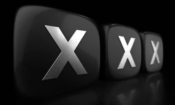 用景深呈现的黑色有光泽的立方体3D Xxx — 图库照片
