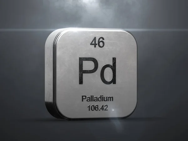 周期表からパラジウム要素 金属のアイコンいいレンズフレアでレンダリングされた — ストック写真