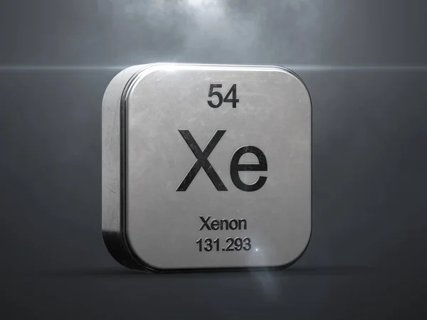 Xenon element from the periodic table. Metallic icon 3D rendered with nice lens flare