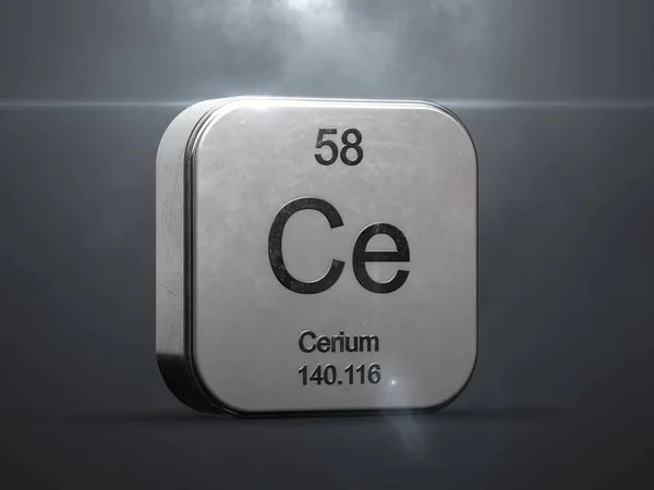 Cerium Element Från Det Periodiska Systemet Metalliska Ikonen Renderade Med — Stockfoto