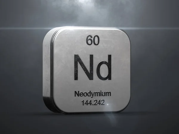 Neodymium Element Från Det Periodiska Systemet Metalliska Ikonen Renderade Med — Stockfoto