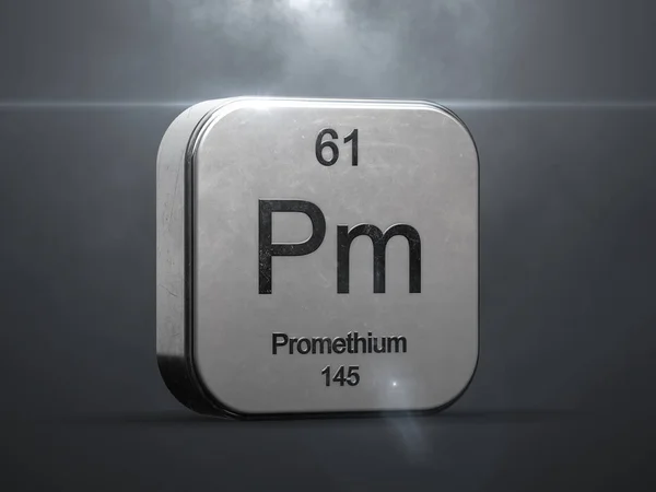 プロメチウム周期表から要素 金属のアイコンいいレンズフレアでレンダリングされた — ストック写真