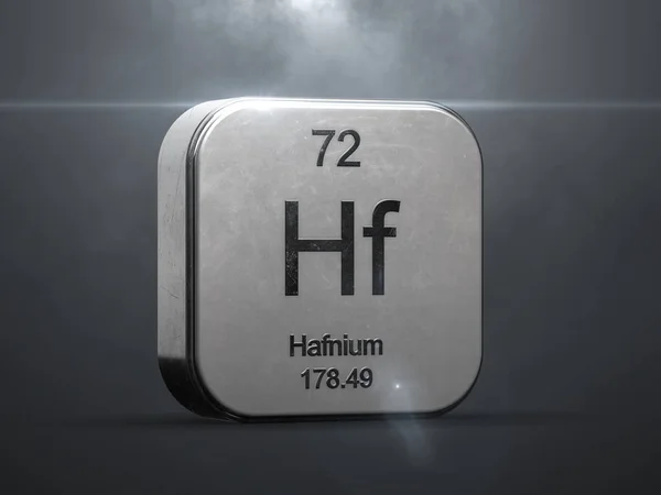 周期表中的 Hafnium 金属图标3D 渲染与漂亮的镜头耀斑 — 图库照片