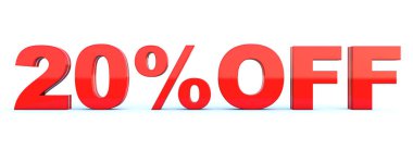 yüzde 20 indirim - beyaz arka plan geniş afiş 3d render üzerinde parlak kırmızı metin kapalı
