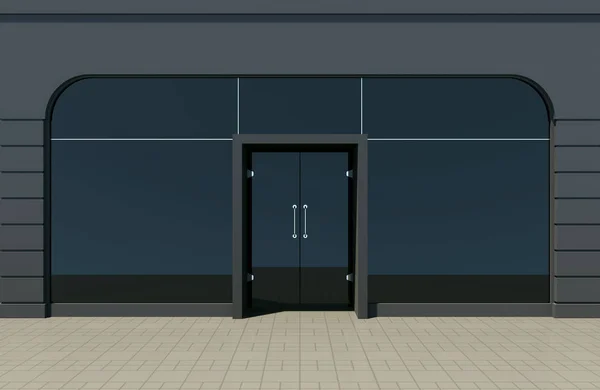 Moderne Schwarze Ladenfront Mit Großen Fenstern Schwarze Ladenfassade — Stockfoto