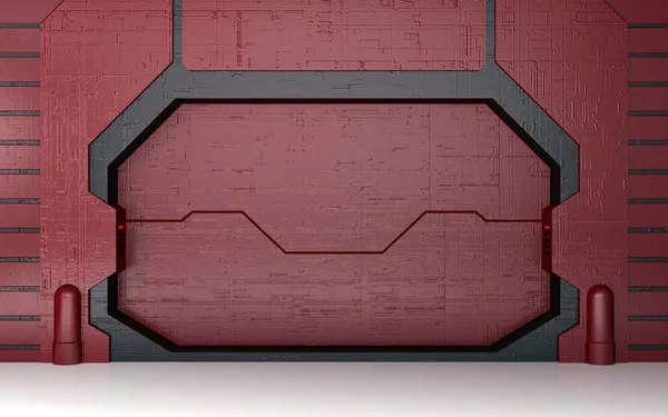 Futuristische Rode Deur Sci Metallic Rood Portal Ingang — Stockfoto