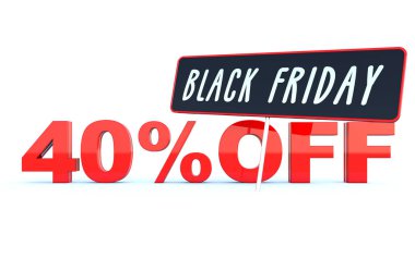 Siyah Cuma yüzde 40 indirim - parlak kırmızı metin üzerinde kapalı beyaz arka plan geniş afiş
