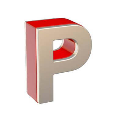 Kırmızı cam ve metal kabuk beyaz arka plan üzerinde izole Alfabe harf P