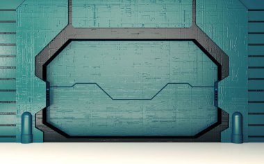 Fütüristik mavi kapı - sci fi metalik mavi portal veya giriş