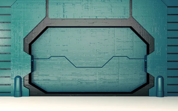 未来派蓝色门 科幻金属蓝色门户或入口 — 图库照片
