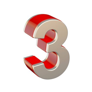 Beyaz arka plan üzerinde izole sayı 3 ile kırmızı cam ve metal kabuk