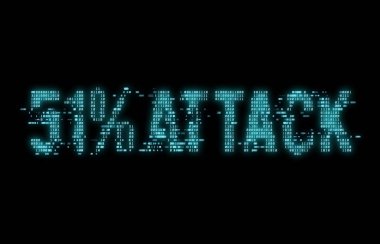 Karanlıkta parlayan blockchain fütüristik ikili metin % 51 saldırı