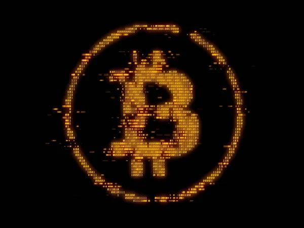 Futuristické Žluté Binární Bitcoin Symbol — Stock fotografie