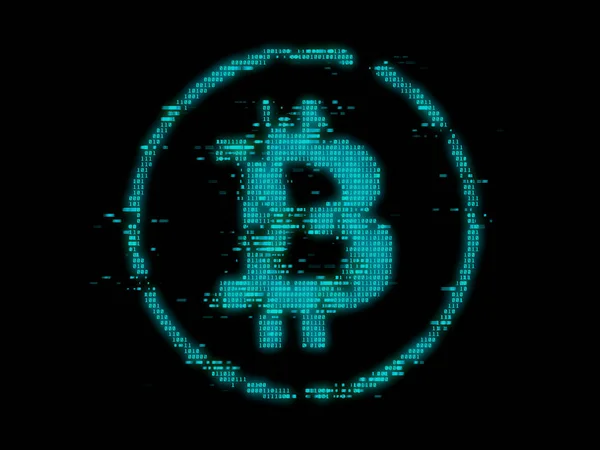 Futurisztikus Kék Bináris Bitcoin Szimbólum — Stock Fotó