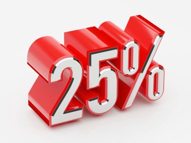 %25, yüzde 25'i parlak kırmızı kalın sembolü