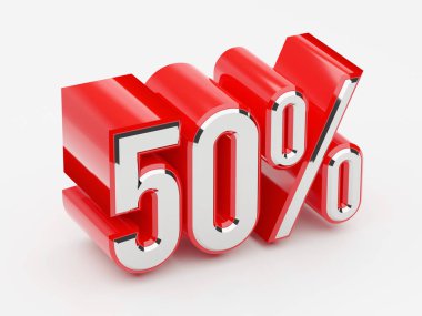 %50, yüzde 50 parlak kırmızı kalın sembolü