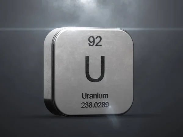 Elemento Urânio Tabela Periódica Ícone Futurista Metálico Renderizado Com Brilho — Fotografia de Stock