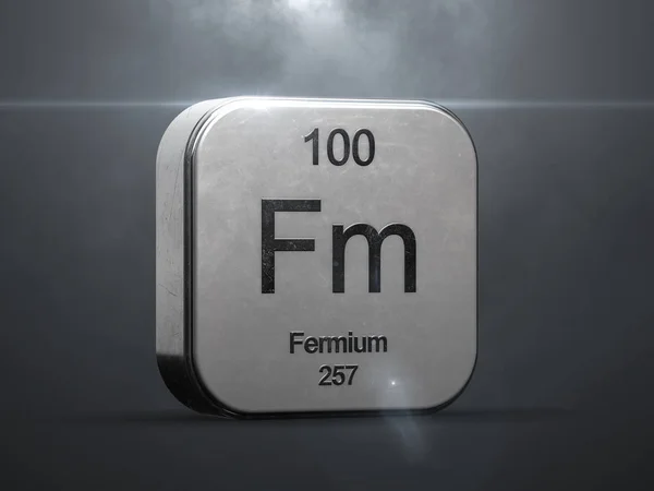 Periyodik Tablo Fermium Öğesinden 100 Metalik Futuristik Simge Güzel Mercek — Stok fotoğraf