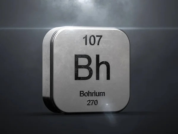 周期表中的 Bohrium 元素107 金属未来派图标3D 渲染与漂亮的镜头耀斑 — 图库照片