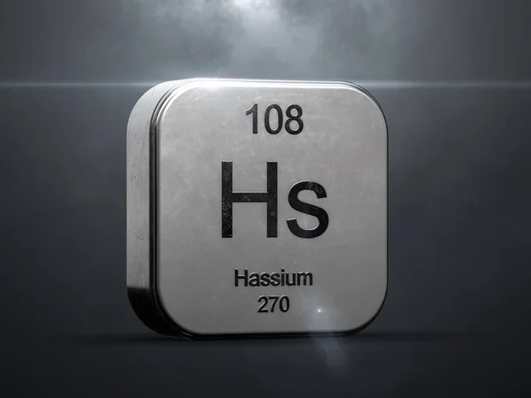 周期表からハッシウム要素 108 金属の未来的なアイコン のいいレンズ フレア — ストック写真