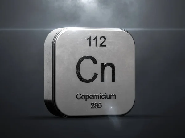 周期表からコペルニシウム要素 112 金属の未来的なアイコン のいいレンズ フレア — ストック写真