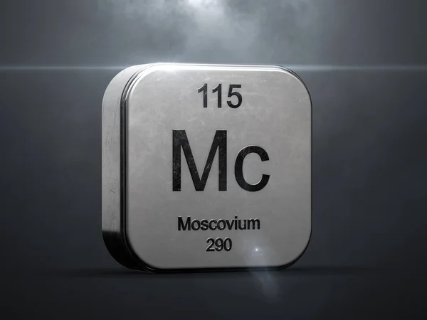 周期表から Moscovium 115 金属の未来的なアイコン のいいレンズ フレア — ストック写真