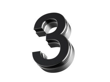 Sayısı 3 - çelik ve karbon sayı izole üzerinde beyaz arka plan kalıptan çekilmiş